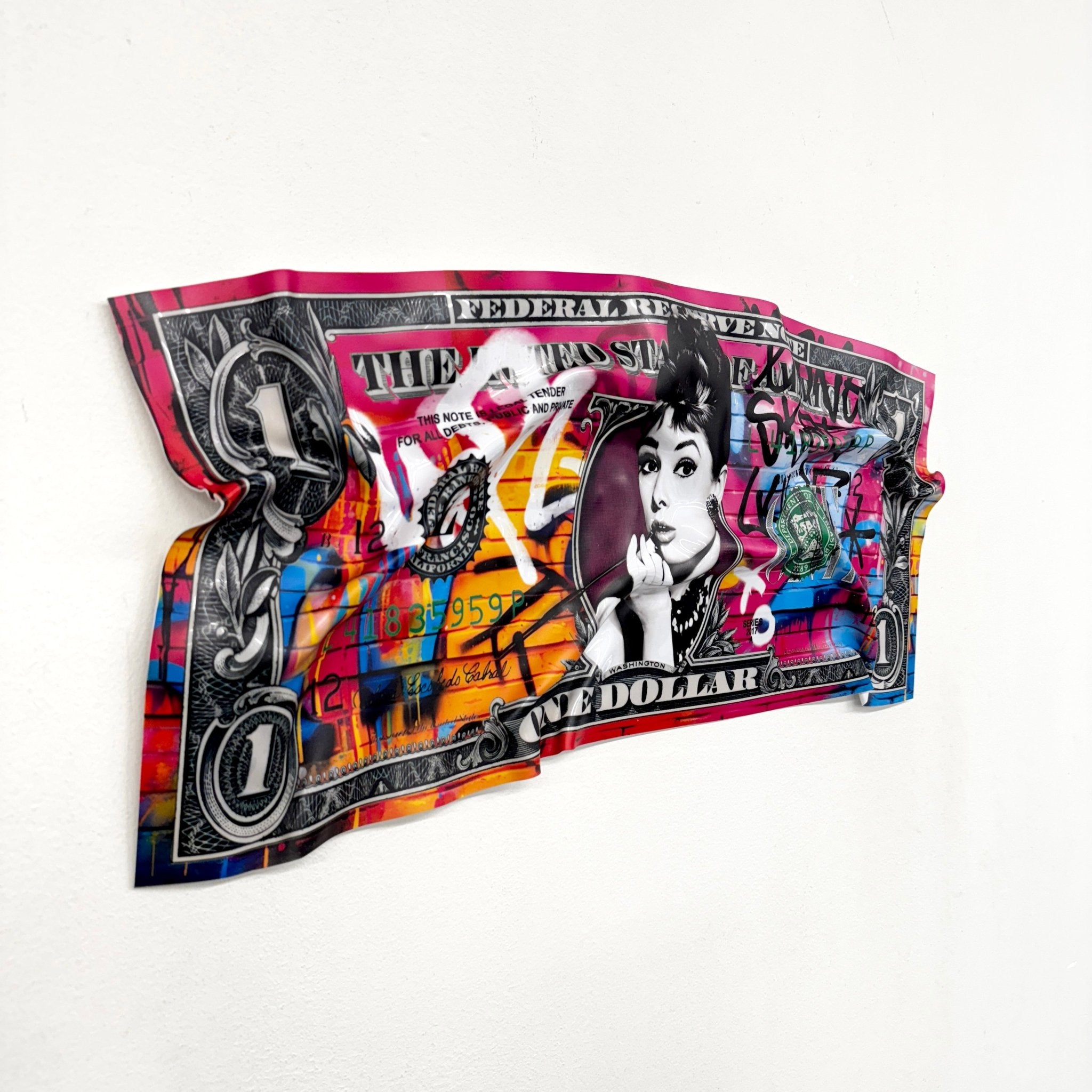 Tableau froissé - Billet de 1 Dollars Hepburn - Luxartis