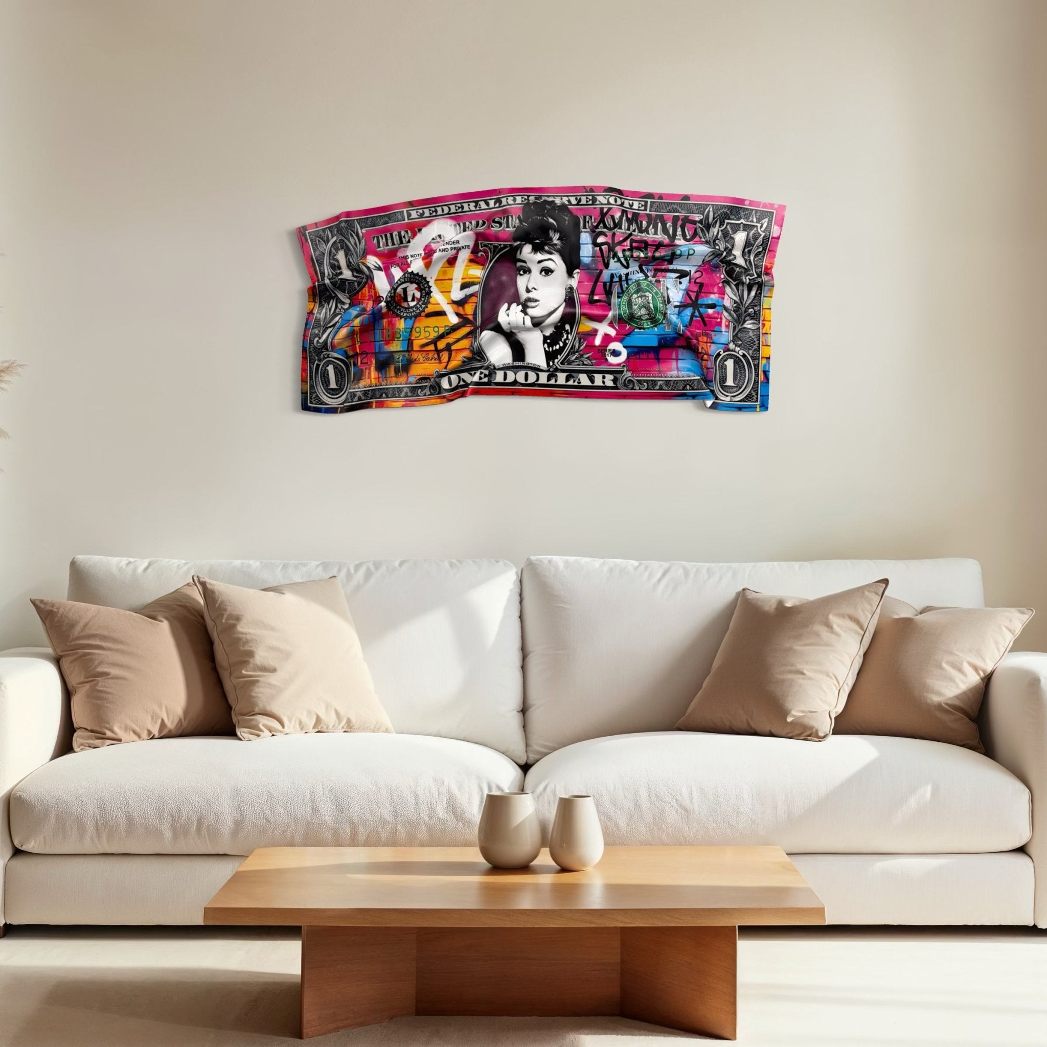 Tableau froissé - Billet de 1 Dollars Hepburn - Luxartis