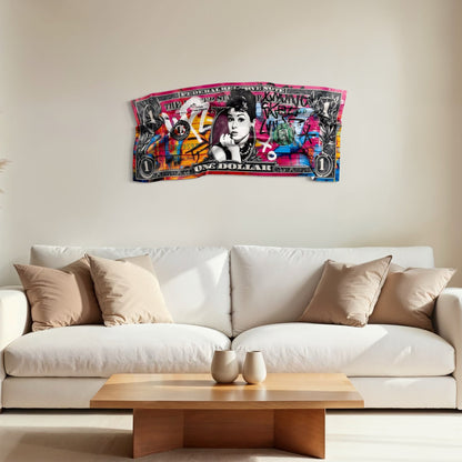 Tableau froissé - Billet de 1 Dollars Hepburn - Luxartis