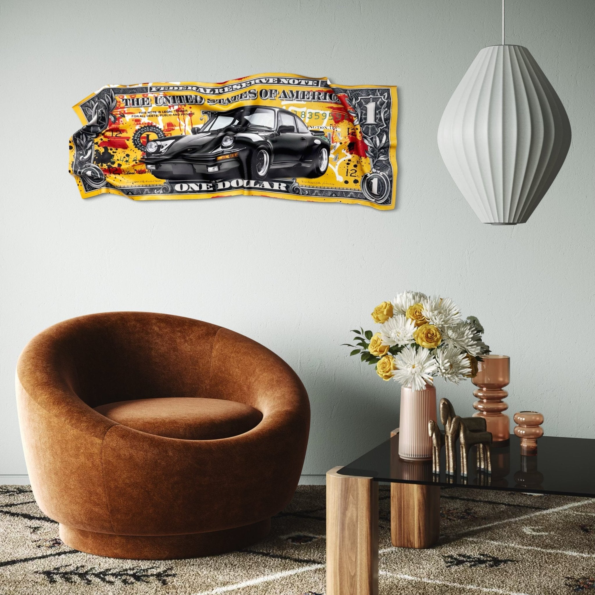 Tableau froissé - Billet de 1 Dollars Porsche - Luxartis