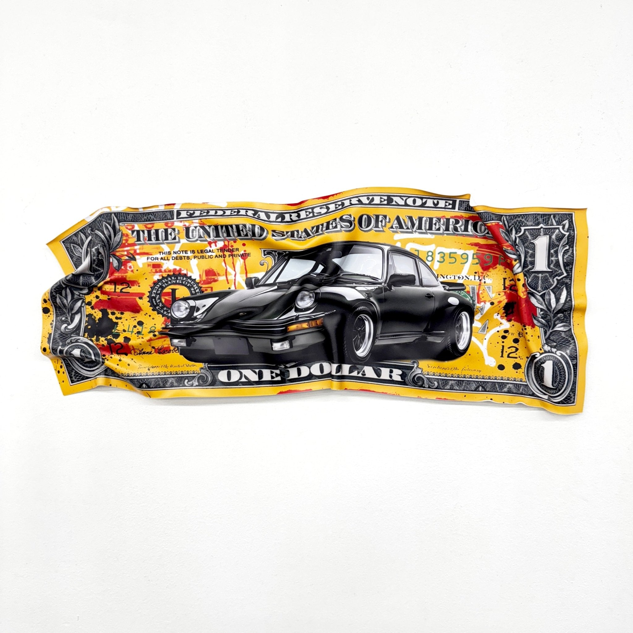 Tableau froissé - Billet de 1 Dollars Porsche - Luxartis