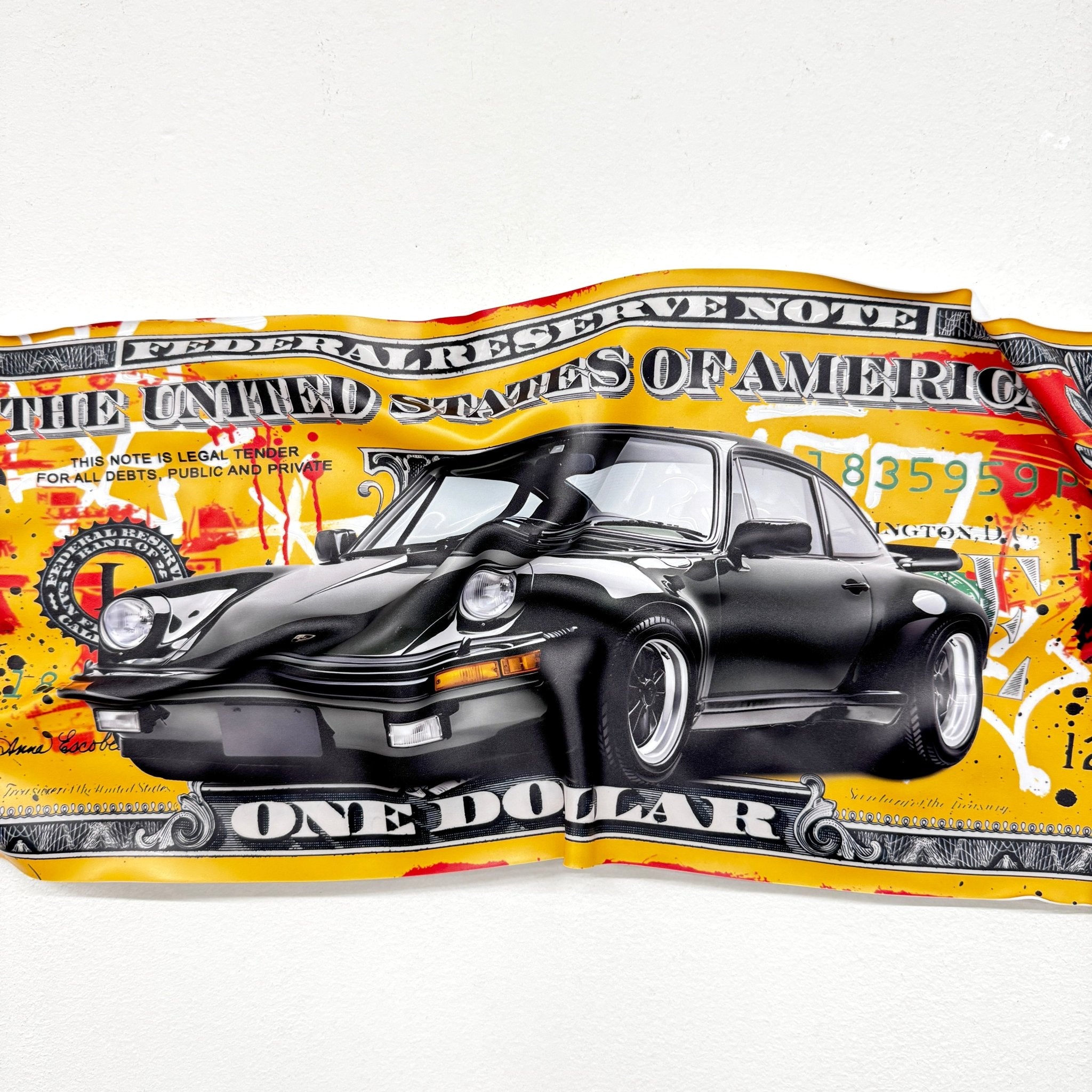 Tableau froissé - Billet de 1 Dollars Porsche - Luxartis