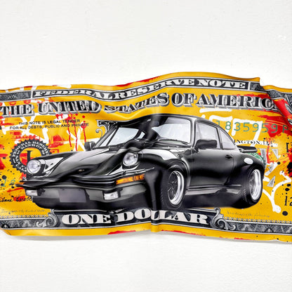 Tableau froissé - Billet de 1 Dollars Porsche - Luxartis