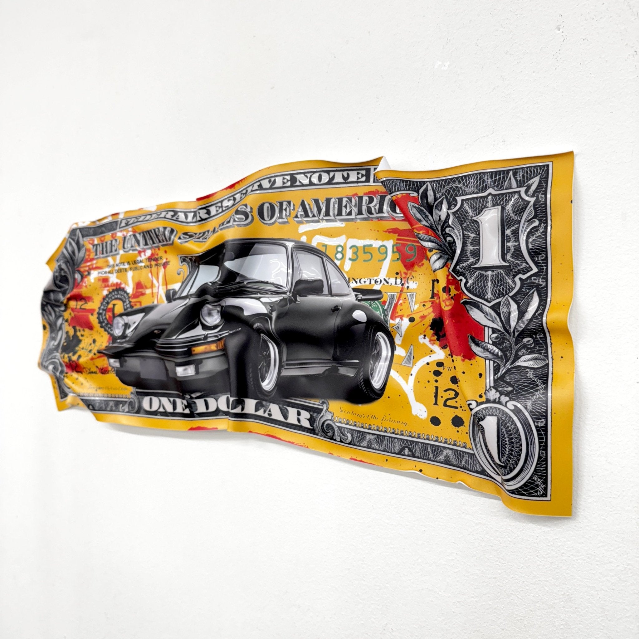 Tableau froissé - Billet de 1 Dollars Porsche - Luxartis