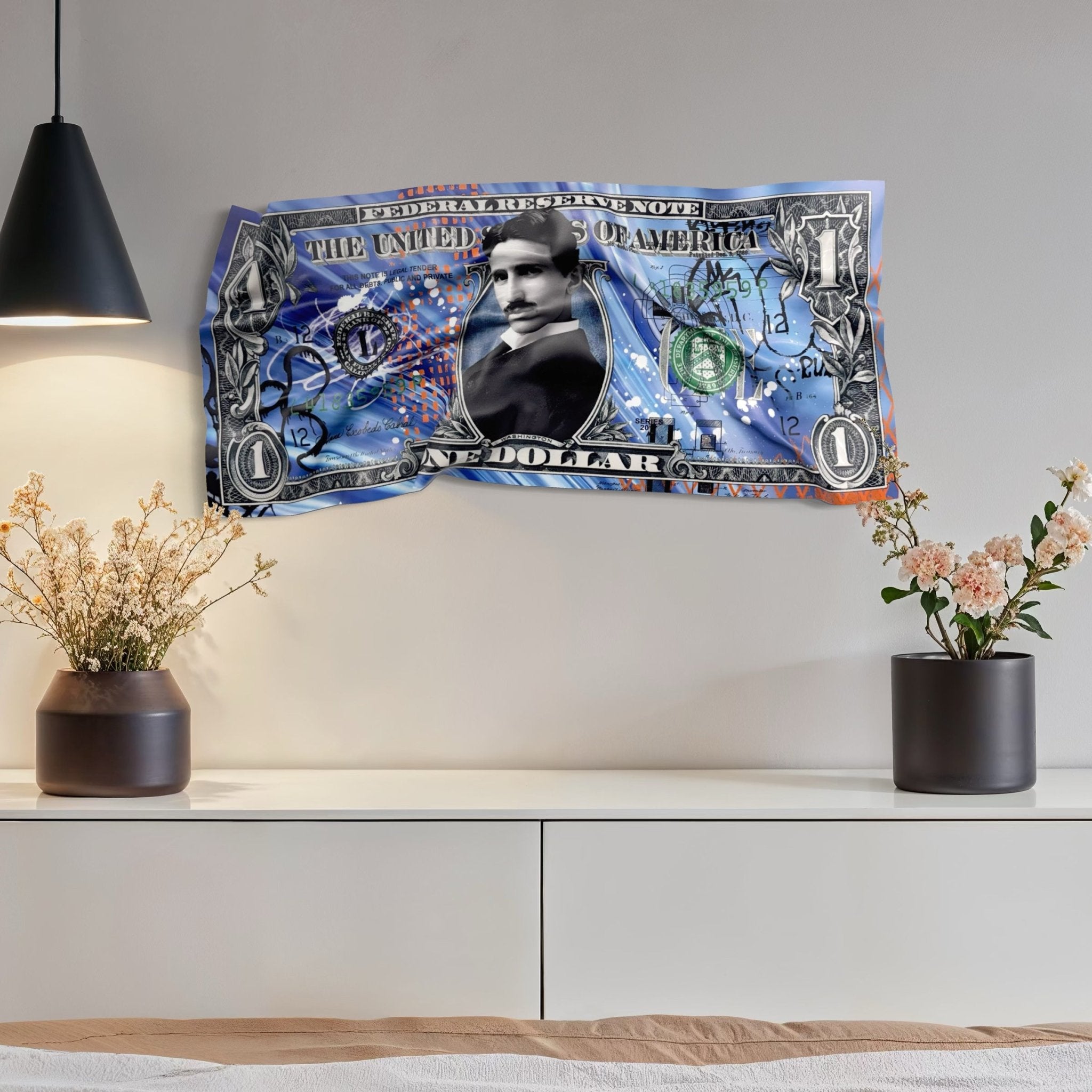 Tableau froissé - Billet de 1 Dollars Tesla - Luxartis