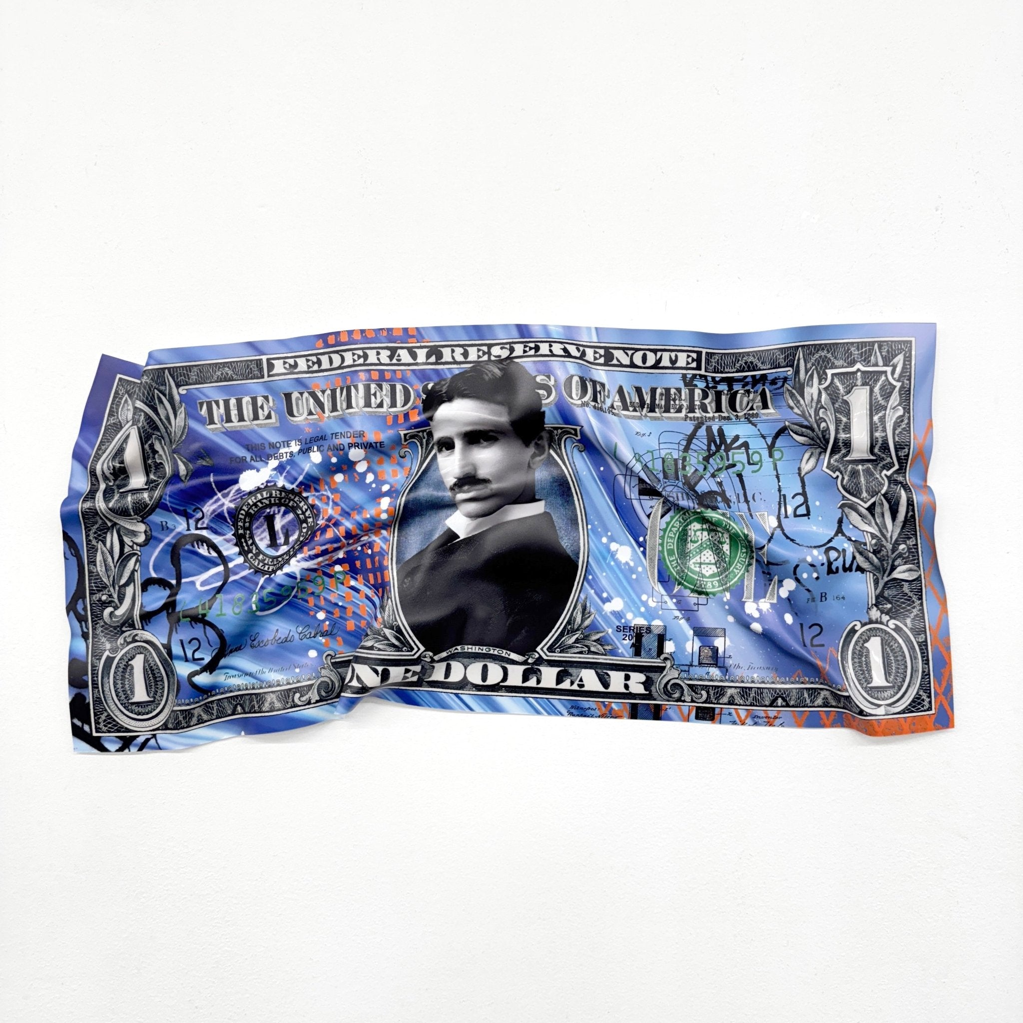 Tableau froissé - Billet de 1 Dollars Tesla - Luxartis