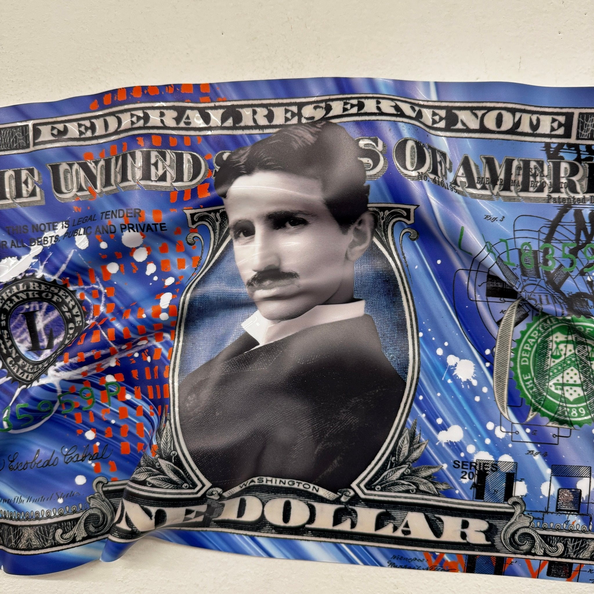 Tableau froissé - Billet de 1 Dollars Tesla - Luxartis