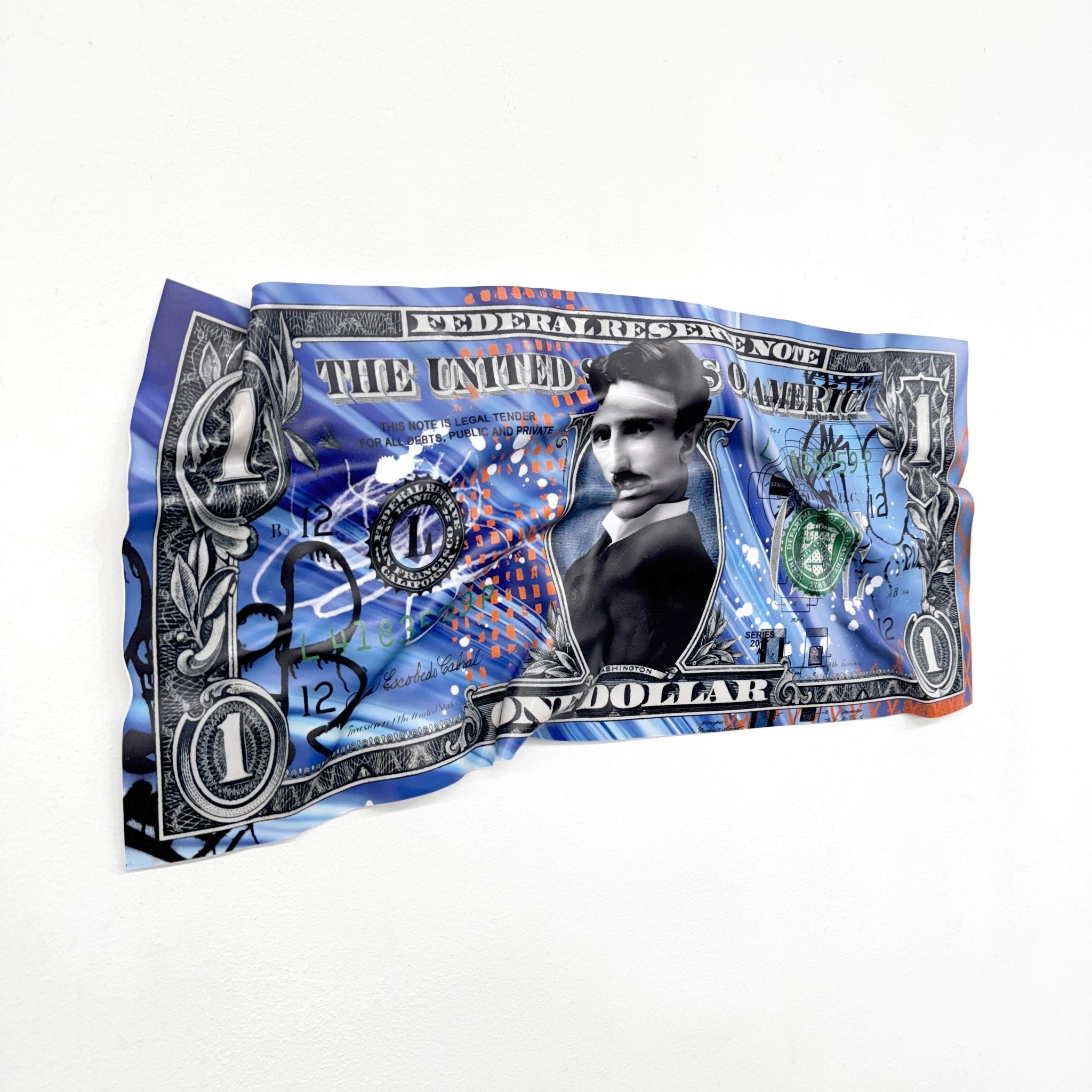 Tableau froissé - Billet de 1 Dollars Tesla - Luxartis