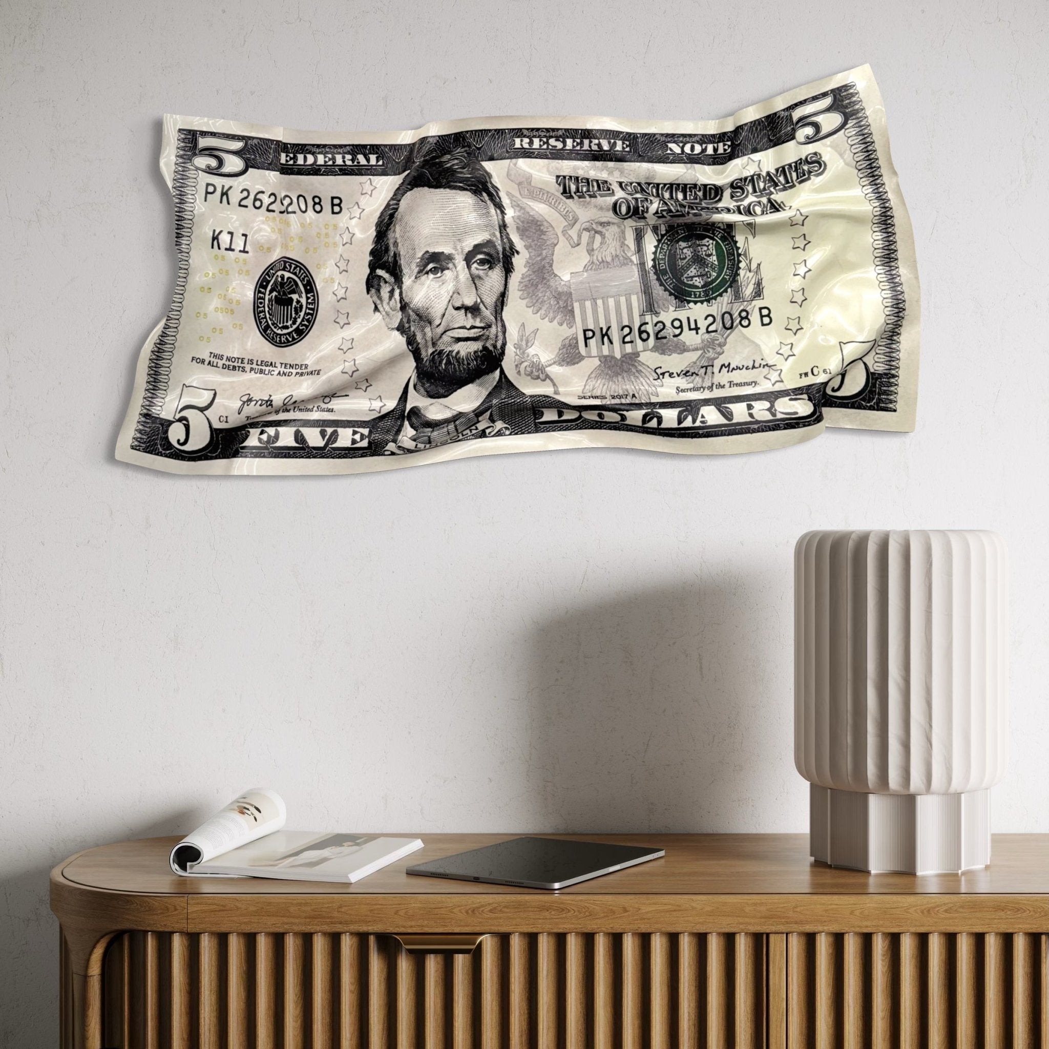 Tableau froissé - Billet de 5 Dollars - Luxartis