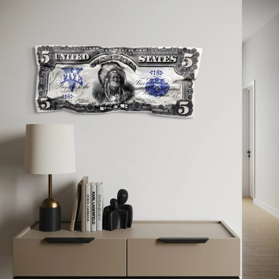 Tableau froissé - Billet de 5 Dollars Indien - Luxartis