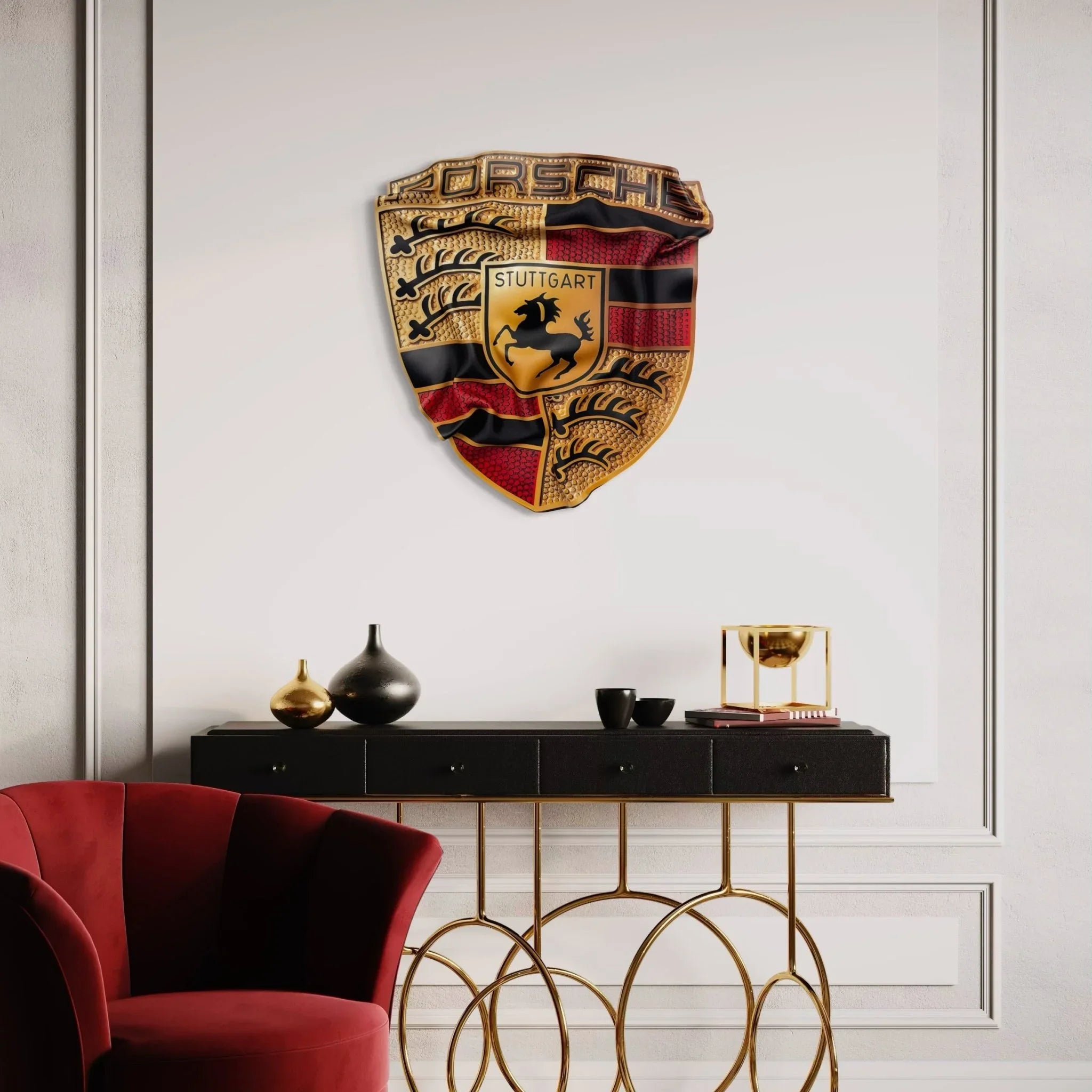 Tableau froissé – Blason Porsche "Stuttgart Power" - Luxartis