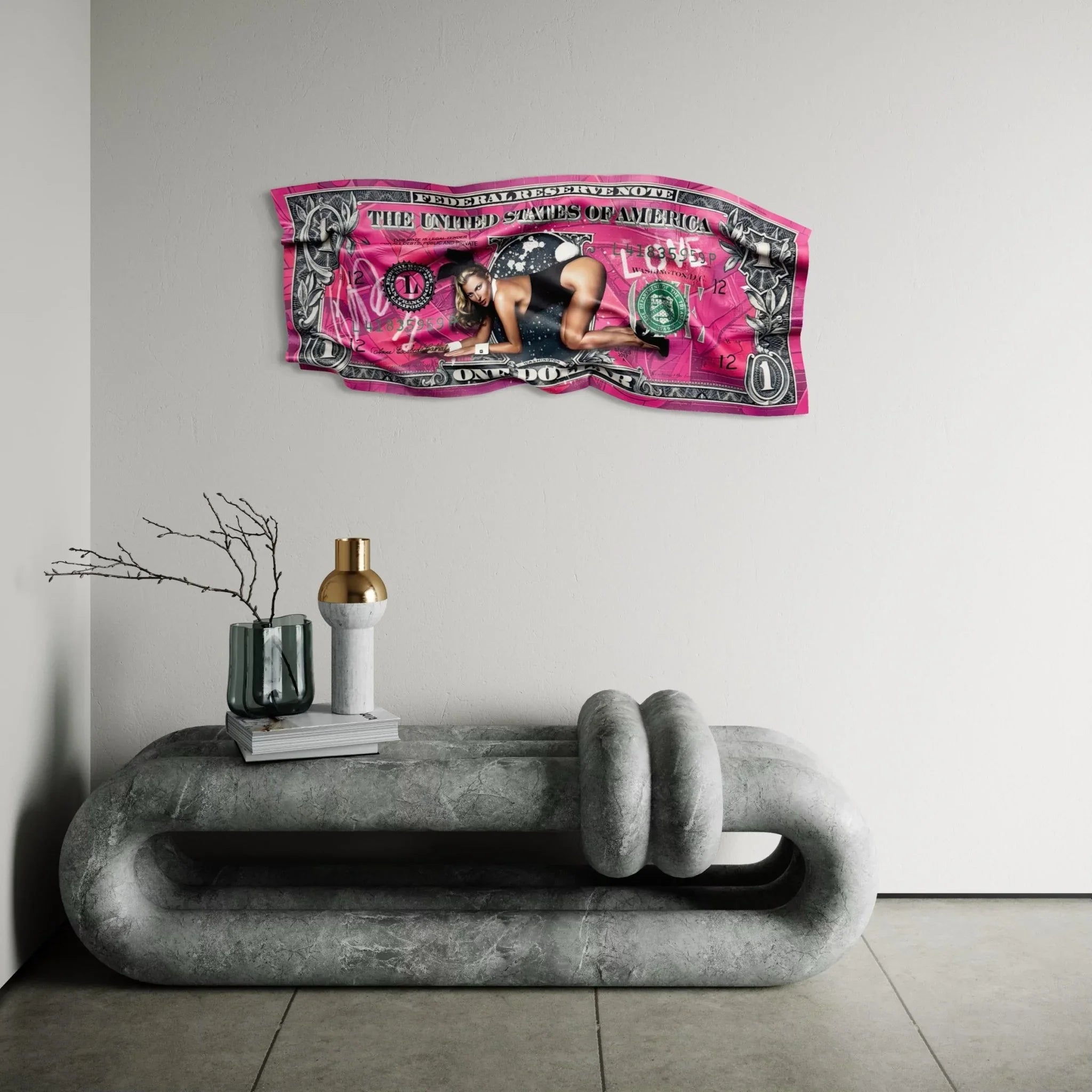 Tableau froissé - Dollar Rose "Pop Art Glam" - Luxartis
