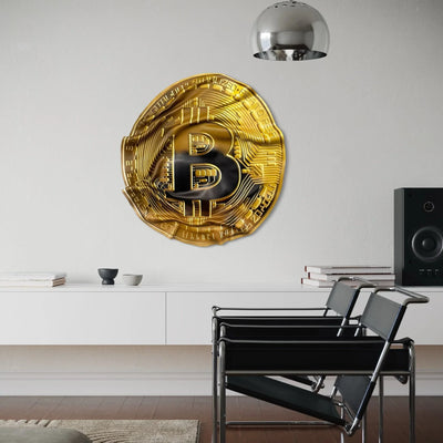 Tableau froissé - Pièce Bitcoin "Or numérique" - Luxartis