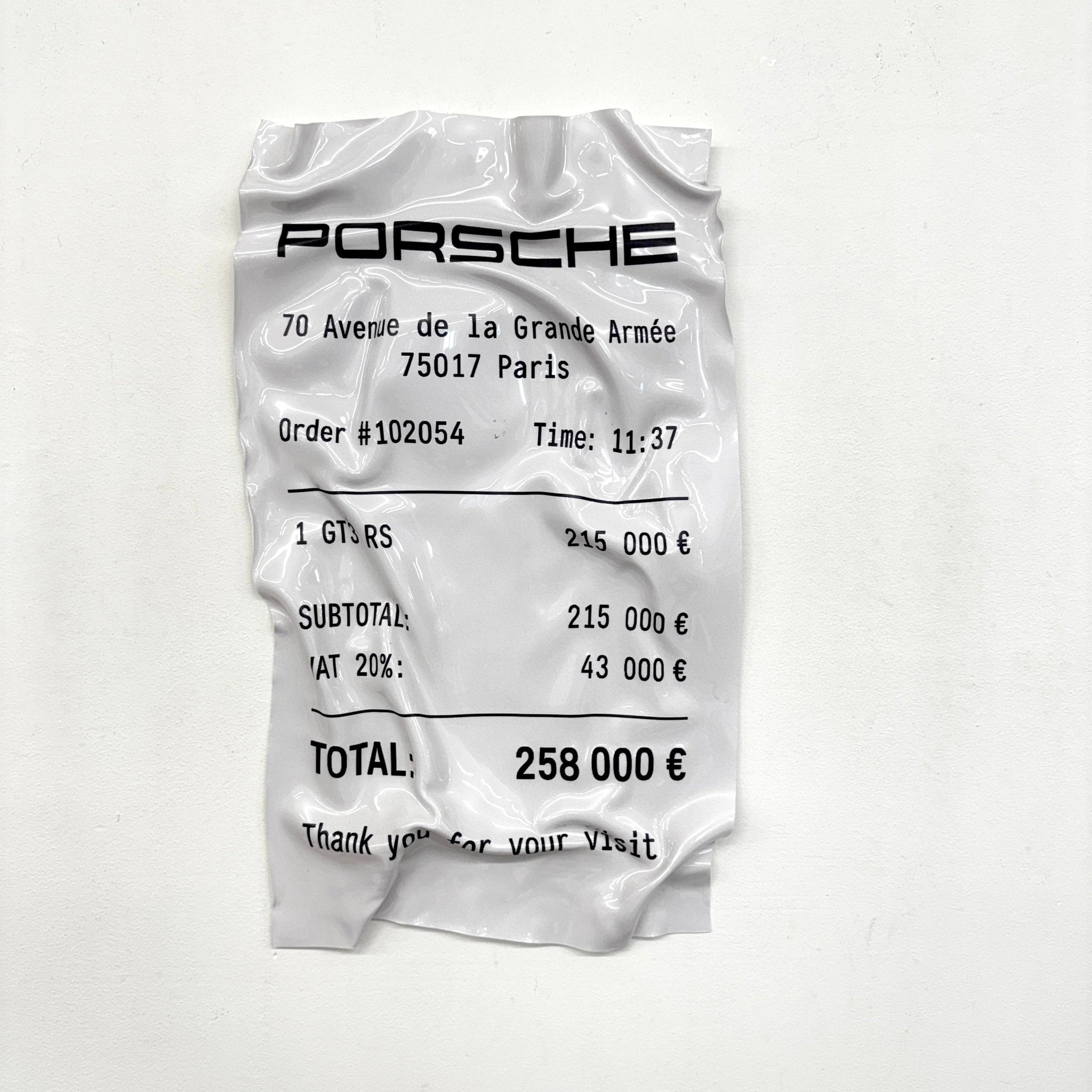 Tableau froissé - Reçu Porsche "GT3 RS" - Luxartis