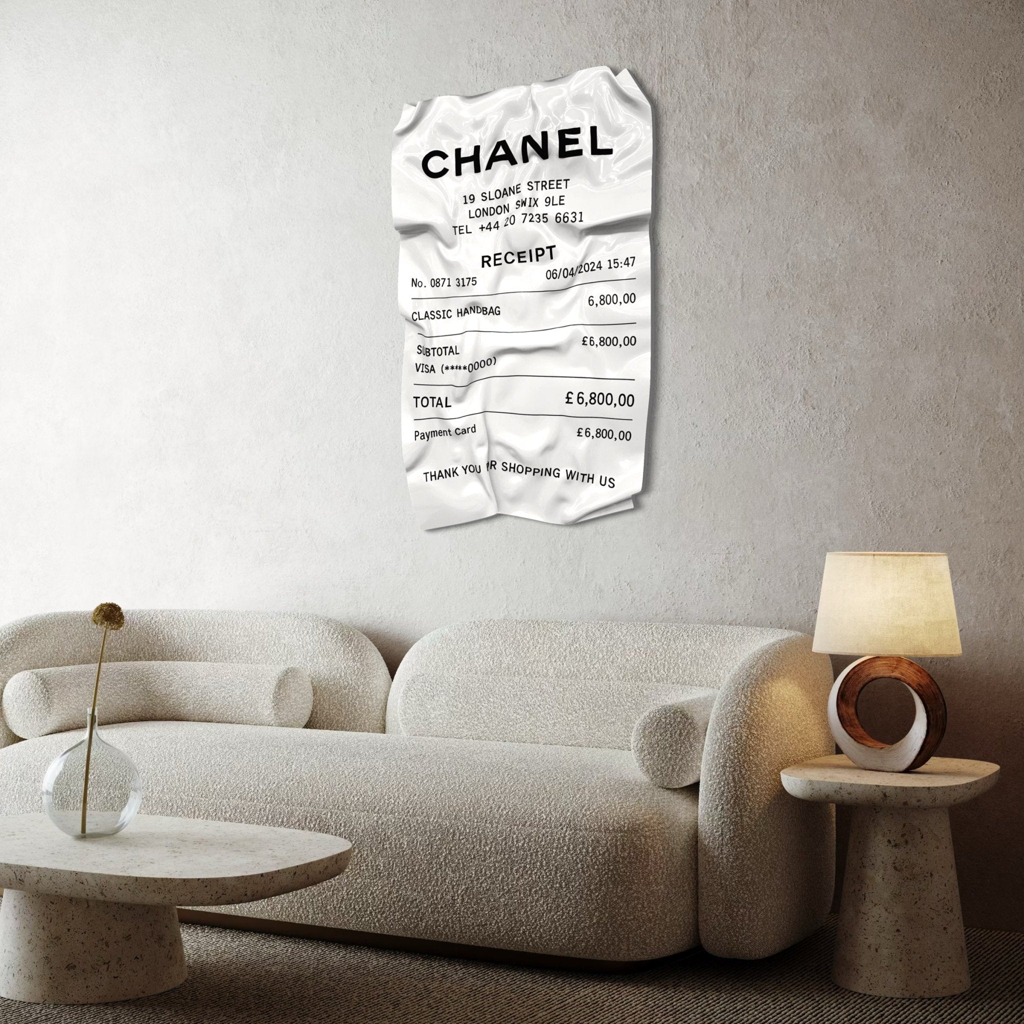 Tableau froissé - Ticket "Chanel" - Luxartis