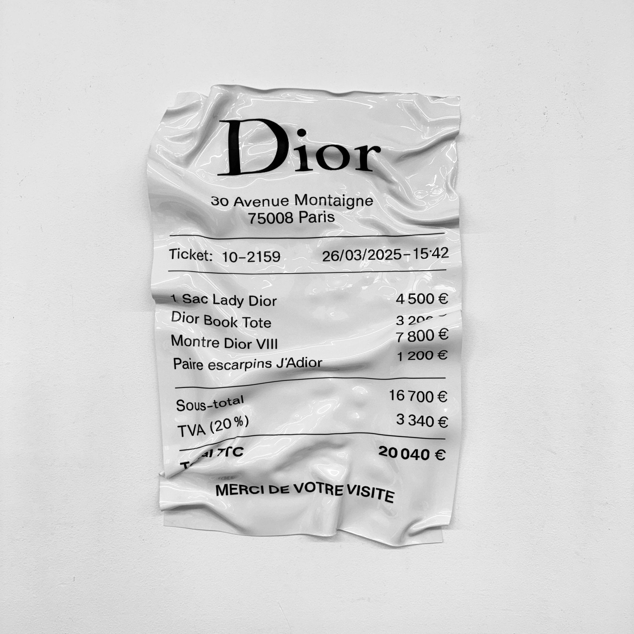 Tableau froissé - Ticket "Dior" - Luxartis