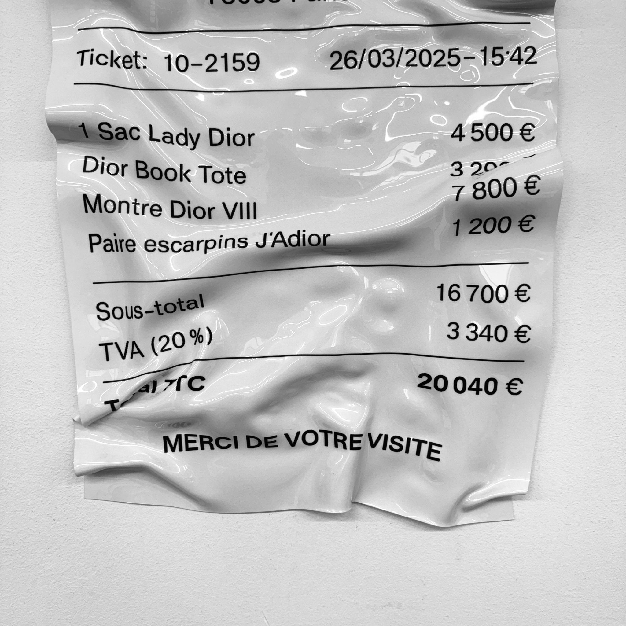 Tableau froissé - Ticket "Dior" - Luxartis