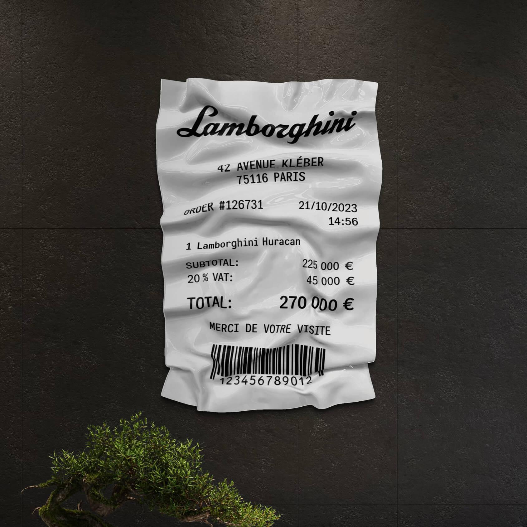 Tableau Déco Ticket Lamborghini Huracán – Tableau froissé